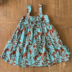 Janie and jack teal and brown tropical floral leaf swing trapeze dress